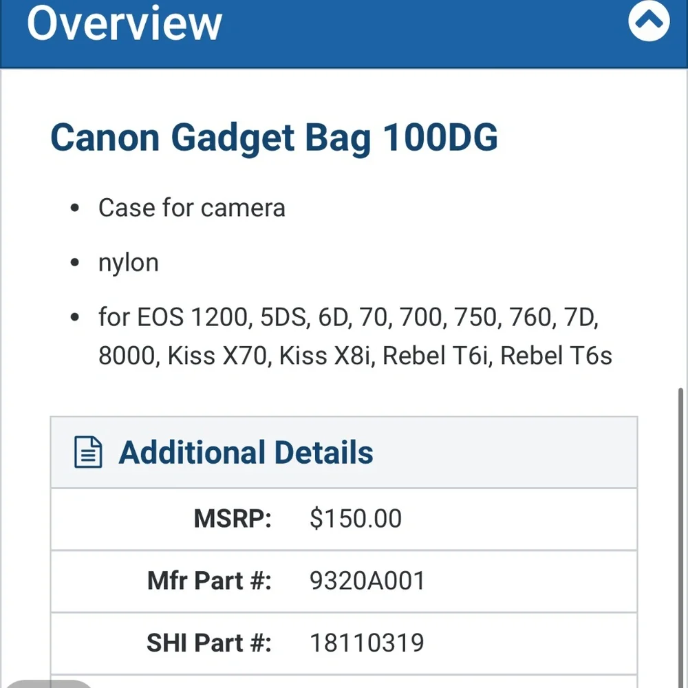 Deadstock rare Canon Bag 100 dg brand new